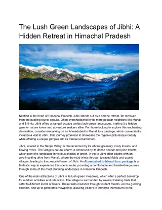 The Lush Green Landscapes of Jibhi: A Hidden Retreat in Himachal Pradesh