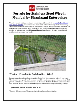 High-Quality Ferrules for Stainless Steel Wire in Mumbai