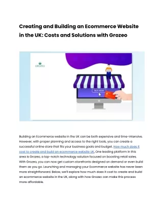 How much does it cost to create and build an ecommerce website UK