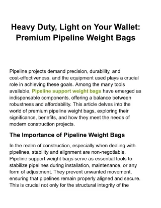 Prevent Pipeline Floatation with Reliable Weight Bags
