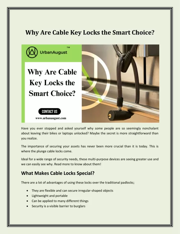 why are cable key locks the smart choice