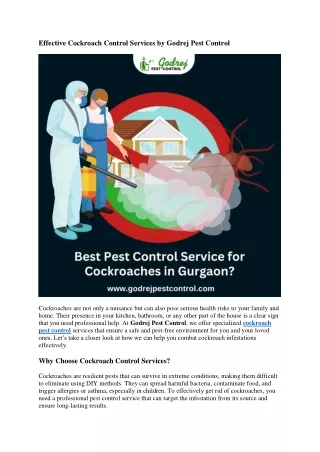 Effective Cockroach Control Services by Godrej Pest Control