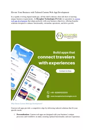 Elevate Your Business with Tailored Custom Web App Development