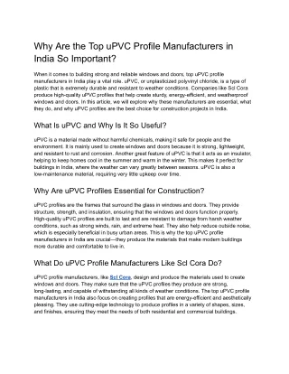 Why Are the Top uPVC Profile Manufacturers in India So Important_