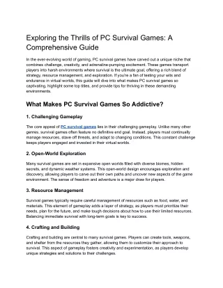 exploring the thrills of pc survival games