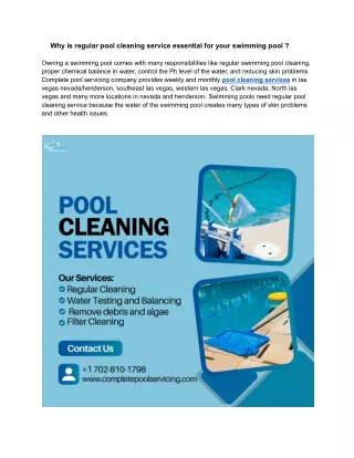 Why is regular pool cleaning service essential for your swimming pool