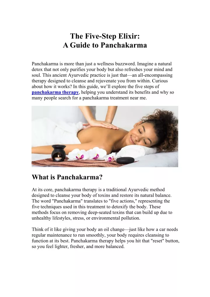 the five step elixir aguide to panchakarma