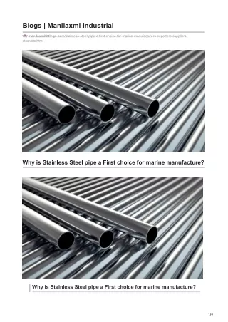 Why is Stainless Steel pipe a First choice for marine manufacture