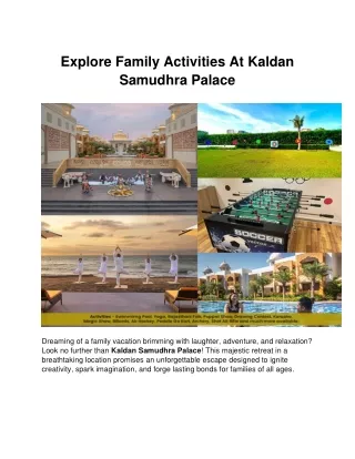 Explore Family Activities At Kaldan Samudhra Palace