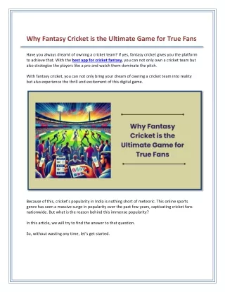 Why Fantasy Cricket is the Ultimate Game for True Fans