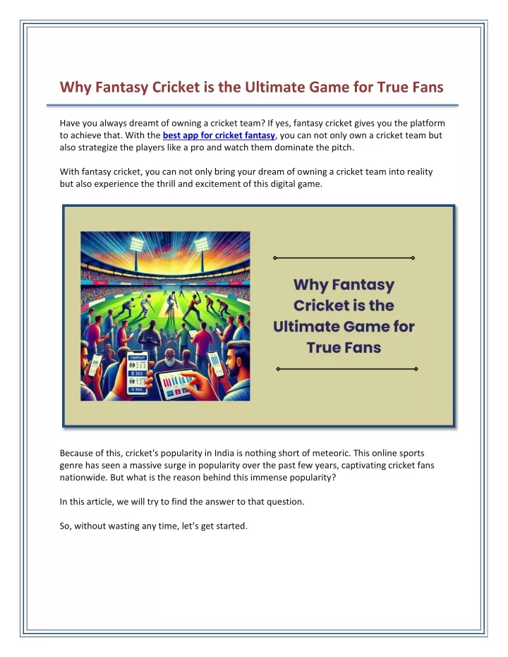 why fantasy cricket is the ultimate game for true