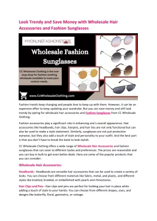 Look Trendy and Save Money with Wholesale Hair Accessories and Fashion Sunglasses