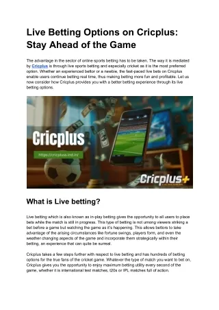 Live Betting Options on Cricplus_ Stay Ahead of the Game