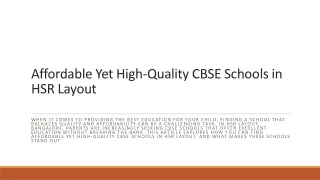 Affordable Yet High-Quality CBSE Schools in HSR Layout