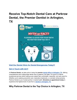 Receive Top-Notch Dental Care at Parkrow Dental, the Premier Dentist in Arlington, TX