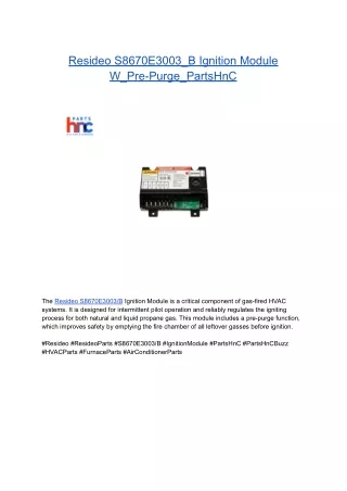 Resideo S8670E3003_B Ignition Module W_Pre-Purge_PartsHnC