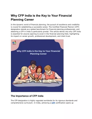 Why CFP India is the Key to Your Financial Planning Career