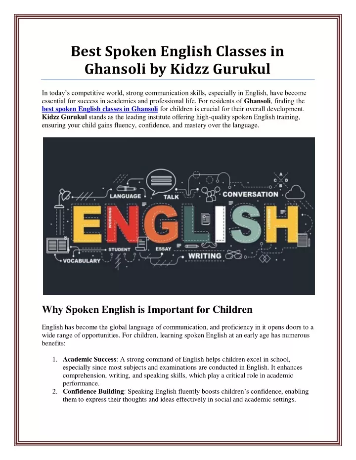 best spoken english classes in ghansoli by kidzz