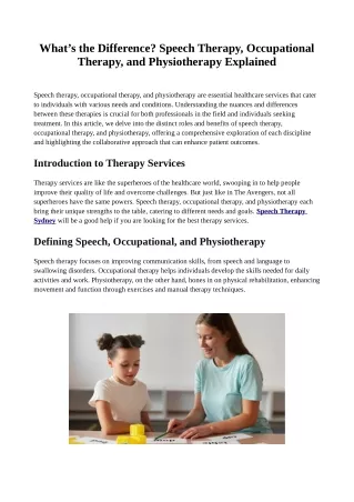 What’s the Difference? Speech Therapy, Occupational Therapy, and Physiotherapy Explained