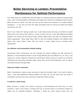 Boiler Servicing in London: Preventative Maintenance for Optimal Performance