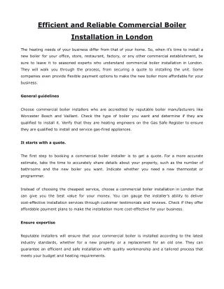 Efficient and Reliable Commercial Boiler Installation in London