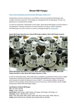 Monel 400 Alloy Flanges Manufacturers