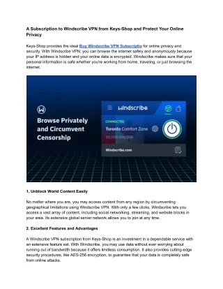 a subscription to windscribe vpn from keys shop
