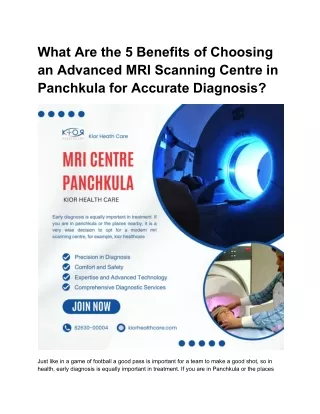 What Are the 5 Benefits of Choosing an Advanced MRI Scanning Centre in Panchkula for Accurate Diagnosis