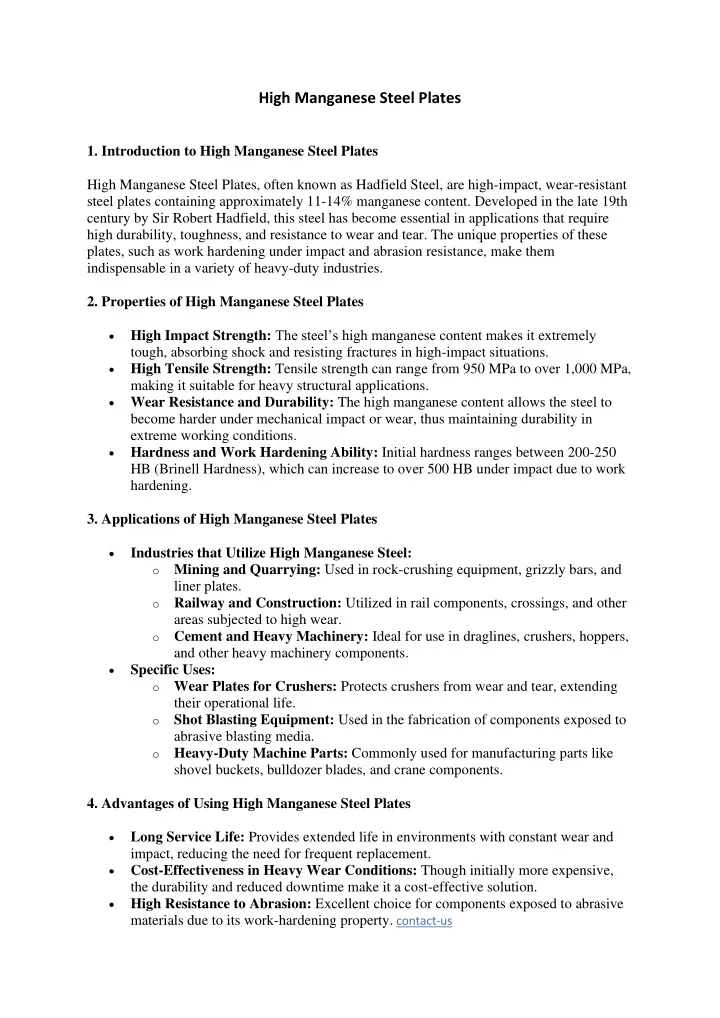 high manganese steel plates