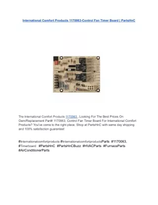International Comfort Products 1170063-Control Fan Timer Board _ PartsHnC