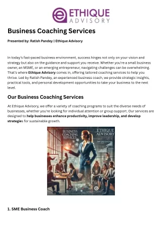 Personalized Coaching for Business Growth and Leadership by Ethique Advisory