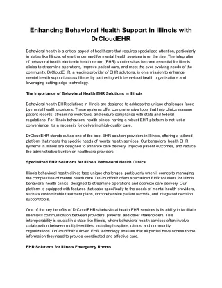 Enhancing Behavioral Health Support in Illinois with DrCloudEHR