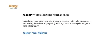 Sanitary Ware Malaysia Felice.com.my