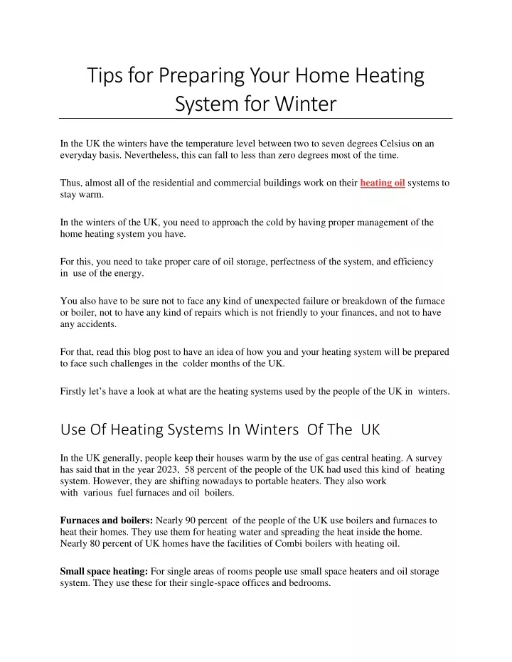 tips for preparing your home heating system