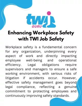 Enhancing Workplace Safety with TWI Job Safety
