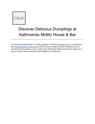 Discover Delicious Dumplings at Kathmandu MoMo House & Bar