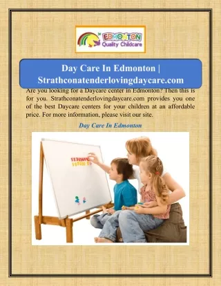 Day Care In Edmonton  Strathconatenderlovingdaycare.com