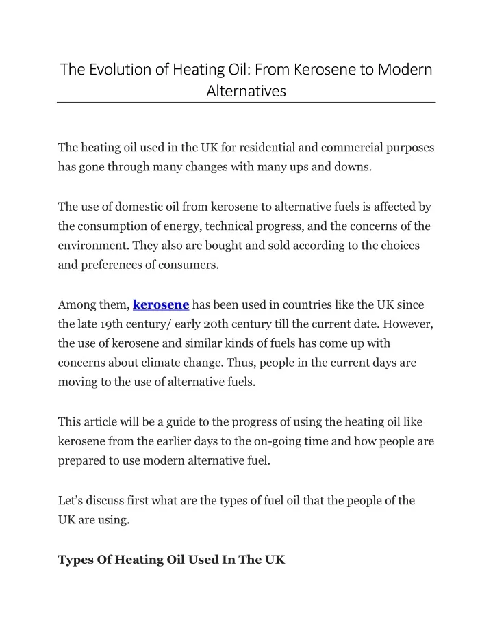 the evolution of heating oil from kerosene