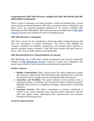 Comprehensive GRC Infra Reviews_ Insights into GRC Shreekrish and GRC SaffronSkies in Bangalore