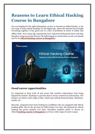 Reasons to Learn Ethical Hacking Course in Bangalore