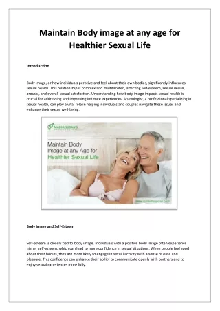 Maintain Body image at any age for Healthier Sexual Life