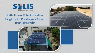 Solis Power Solution Shines Bright with Prestigious Award from REC India