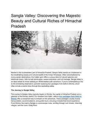 Sangla Valley: Discovering the Majestic Beauty and Cultural Riches of Himachal P