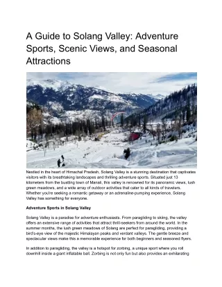 A Guide to Solang Valley: Adventure Sports, Scenic Views, and Seasonal Attractio
