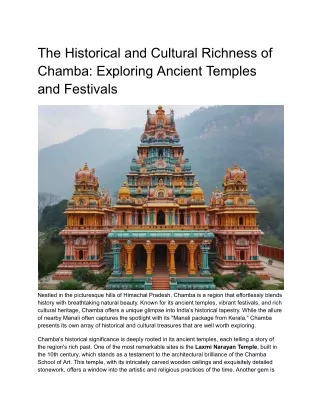 The Historical and Cultural Richness of Chamba: Exploring Ancient Temples and Fe