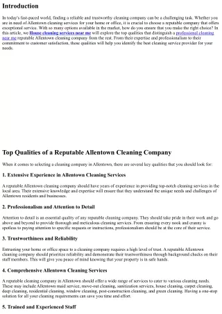 Top Qualities of a Reputable Allentown Cleaning Company