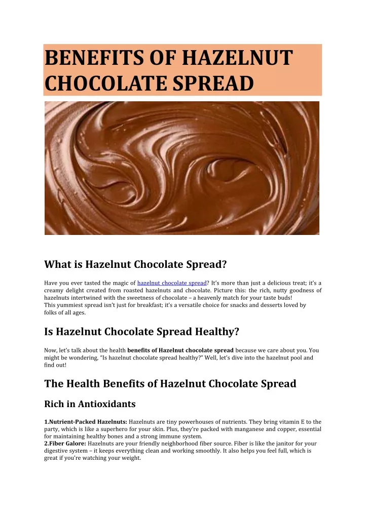 benefits of hazelnut chocolate spread