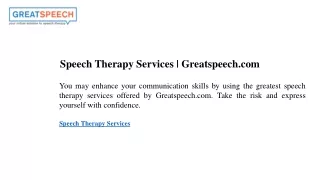 Speech Therapy Services Greatspeech.com