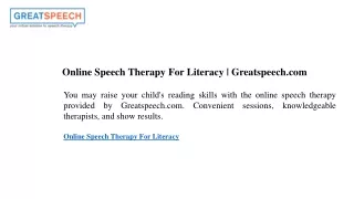 Online Speech Therapy For Literacy  Greatspeech.com