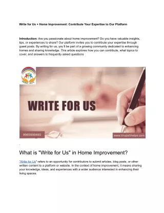 Write for Us Home Improvement Contribute Your Expertise to Our Platform.